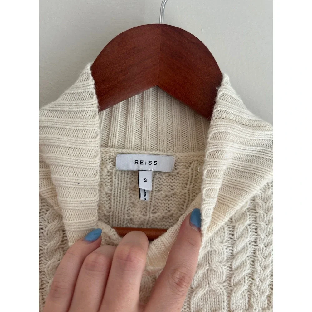 Reiss Martha Mixed Cable Knit Sweater Womens S Ivory EUC Mock Neck Wool Blend